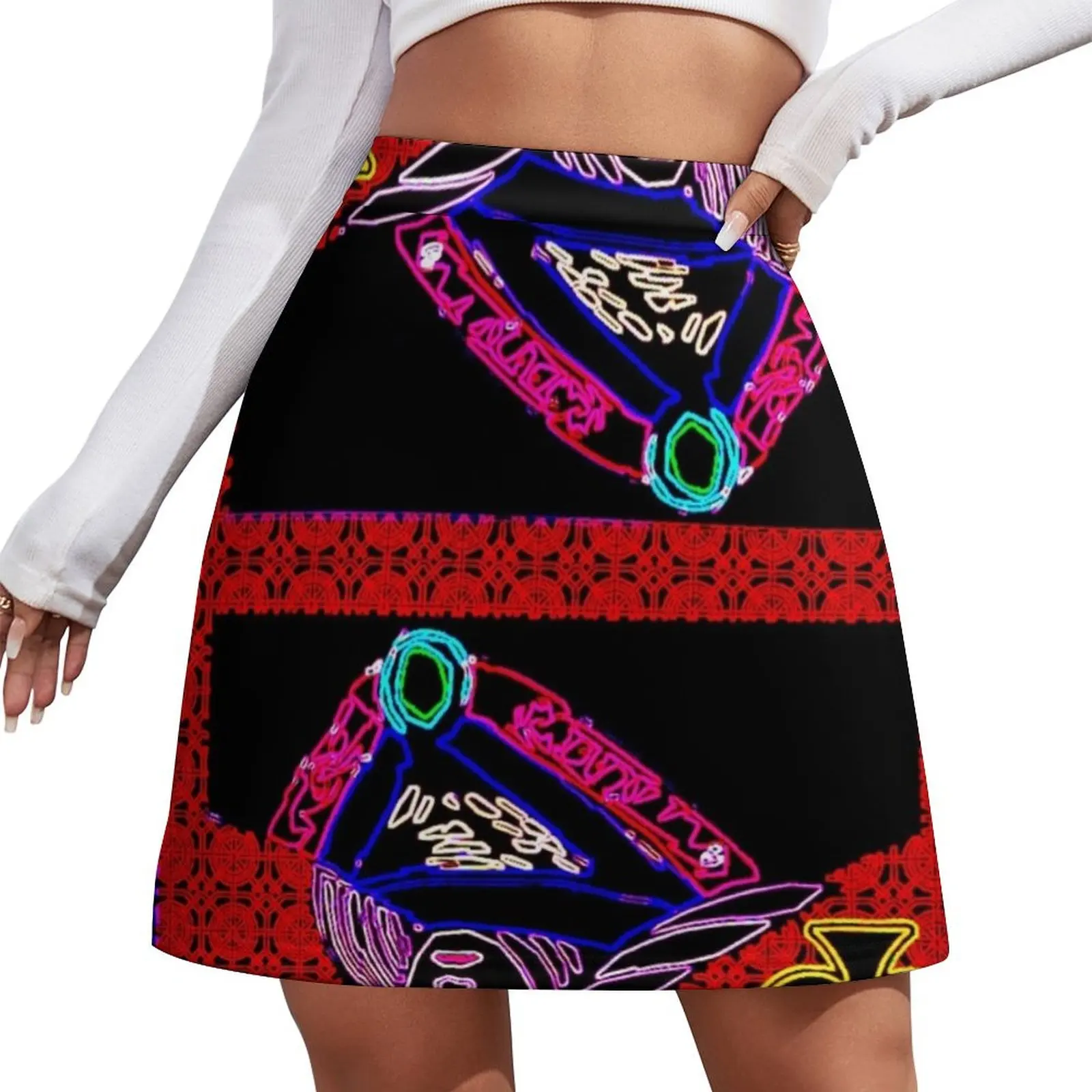 Neon Queen of Spades Mini Skirt Clothing rave outfits for women summer skirts Mini Skirt