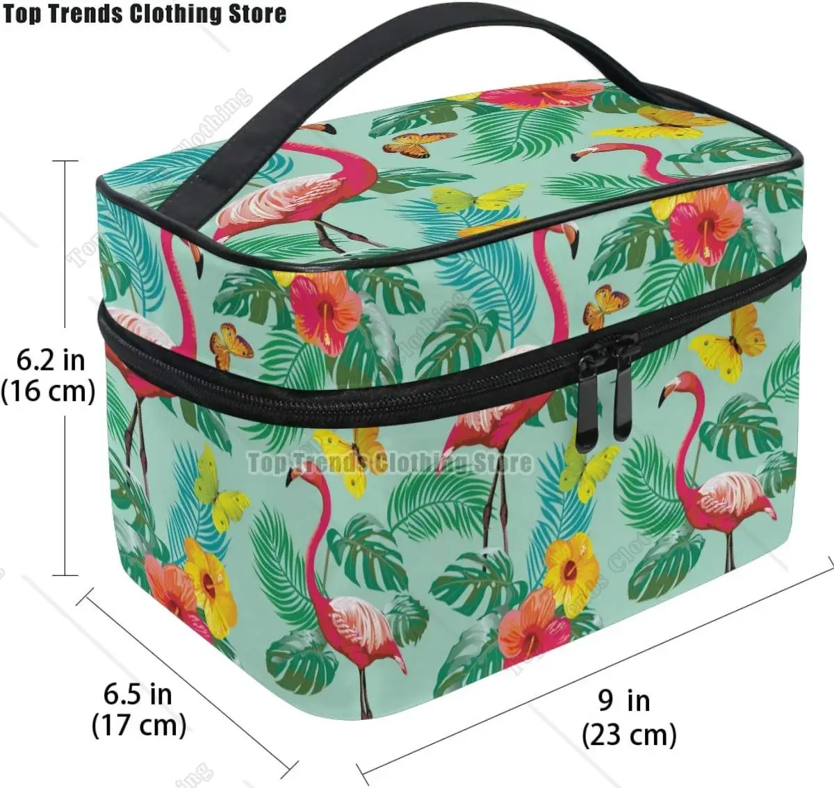 Pink Flamingo Butterfly Makeup Bag Tropical Palm Cosmetic Bag Toiletry Travel Brush Train Case Organizer Storage Pouch Bags