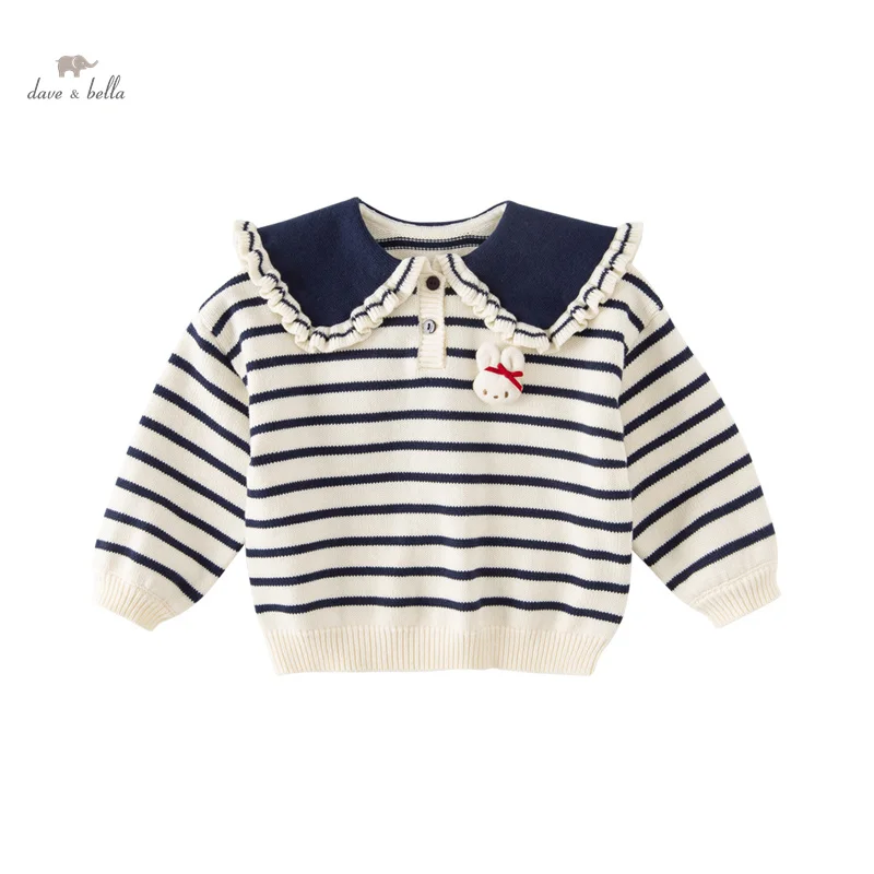 Dave Bella Autumn Girl\'s Baby Children Top Knitted Sweater Pullover Fashion Casual Cotton Academic-Style DB4237399