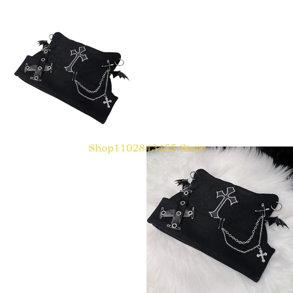 49MC 2000s Skull Hat 2000s Trend Hat with Kitten Ear Crosses Soft Knit Caps Outdoor