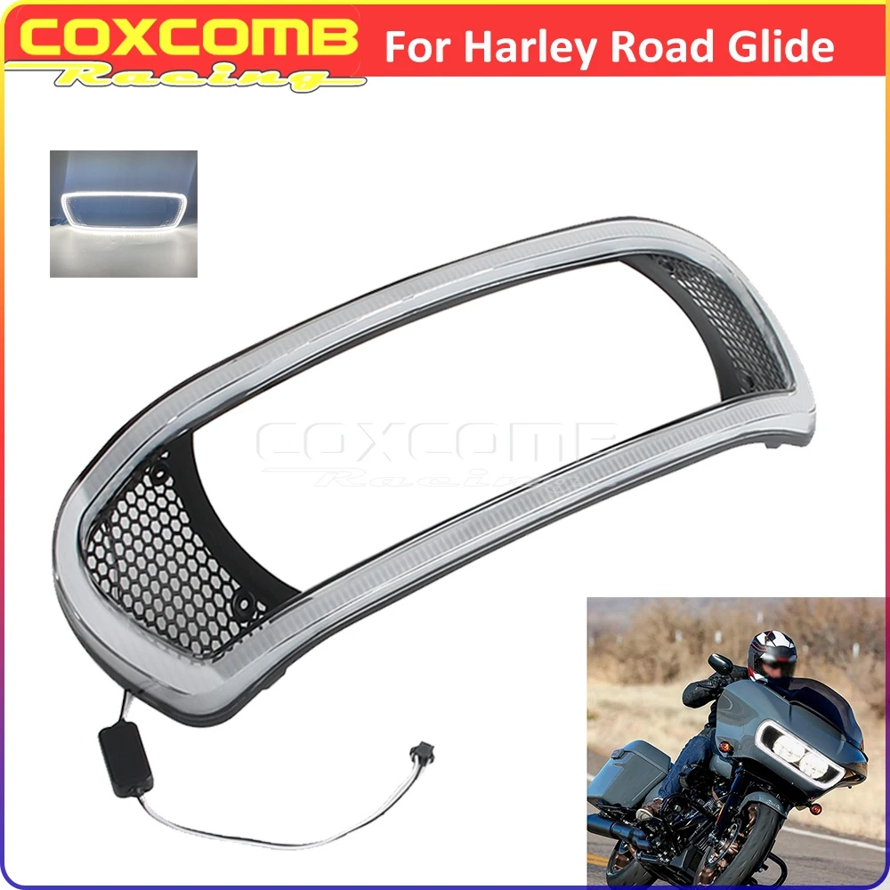 

Motorcycle Bezel Scowl Cover For Harley Road Glide FLTRU FLTRX FLTRXS FLTRXSE ST Dual Headlight Fairing Trim Cover With LED Lamp