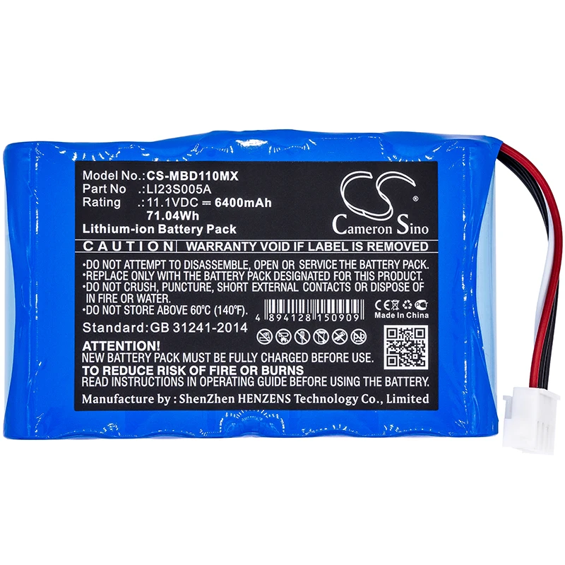 High-Capacity Li-ion Medical Battery for Mindray | 11.1V, 6400mAh | Compatible with Umec10 (Part No: LI23S005A)