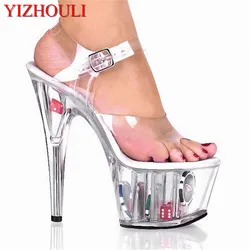 Models summer stage runway heels, banquet club 15-17cm thin heel transparent platform dance shoes