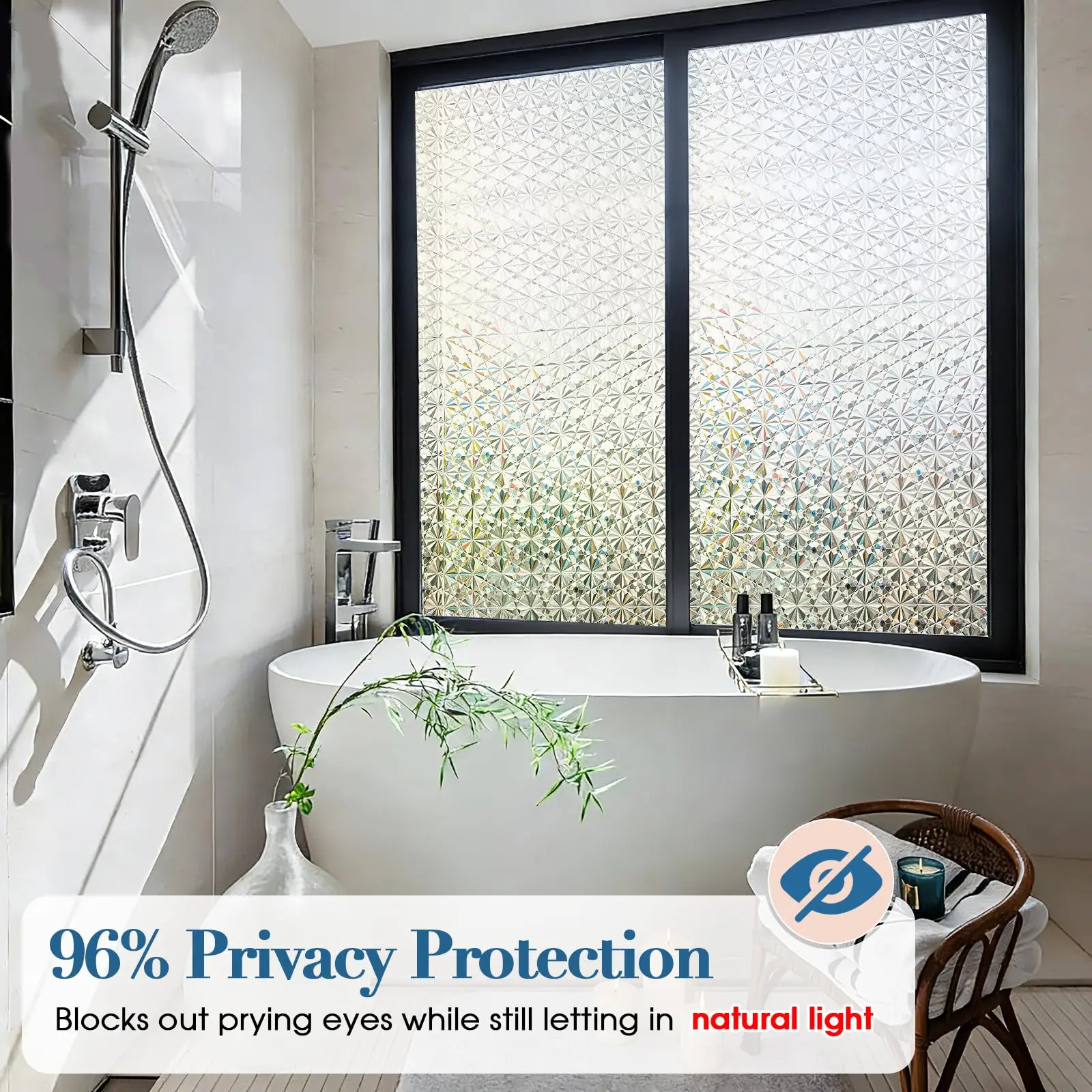 3D Diamond Windimiley Frosted Glass Window Privacy Film, Renter Friendly Static Cling No Glue Removable, UV Heat Blocking