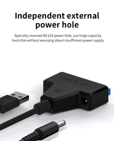 USB 3.0 External SSD HDD Hard Drive CD-ROM Optical Drive Dual To SATA2.0 With 12V 2A Adapter External Hard Drive Data Cable