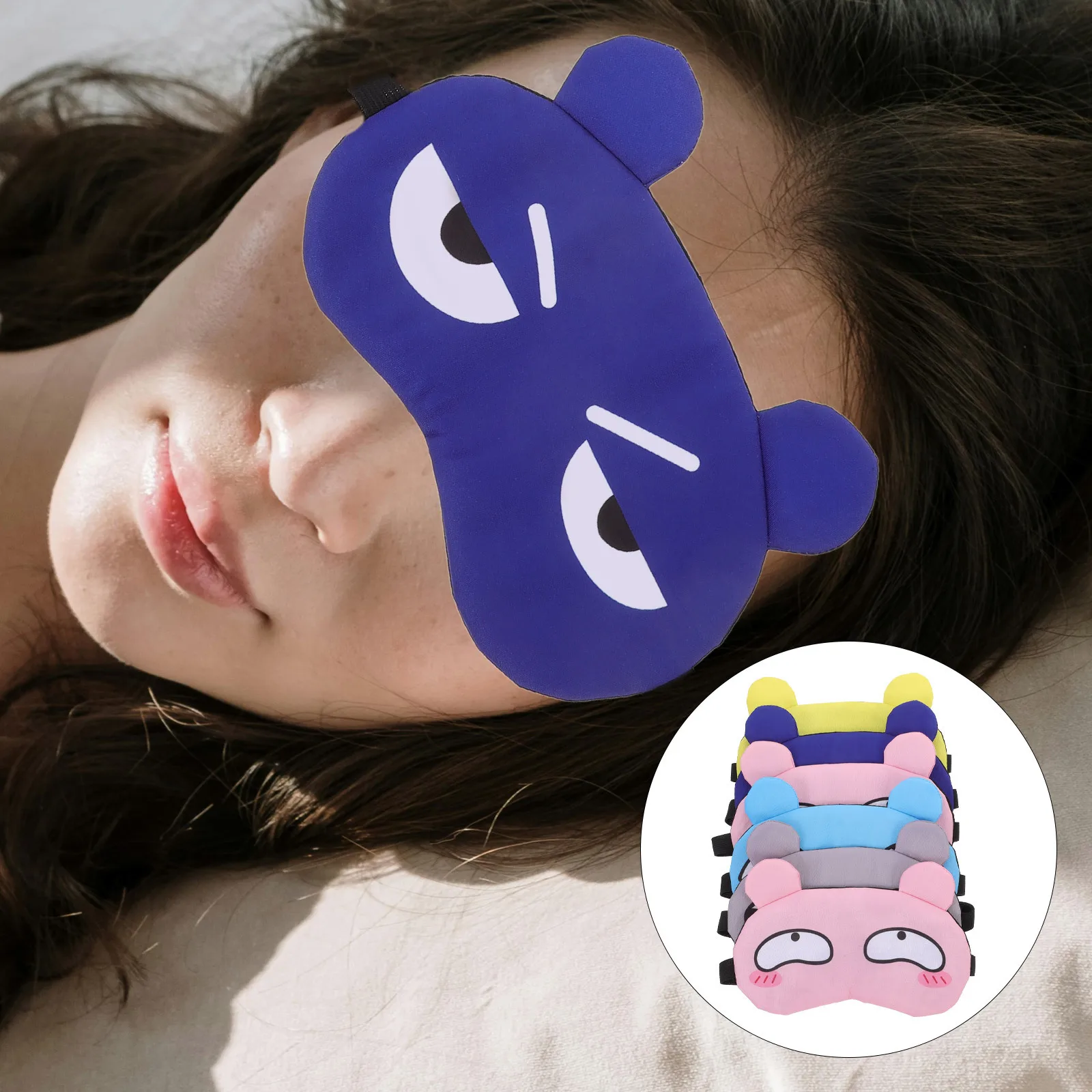 

6Pcs Sleeping Eye Masks Cartoon Style Cute Blindfold for Kids Girls Blocks Light Comfortable Soft Fabric Adjustable Elastic