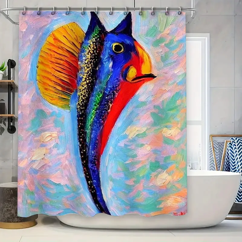 

Яркая занавеска для душа с принтом рыбы, современный домашний декор с абстрактным художественным дизайном для украшения ванной комнаты, водонепроницаемая ткань, размер 72x