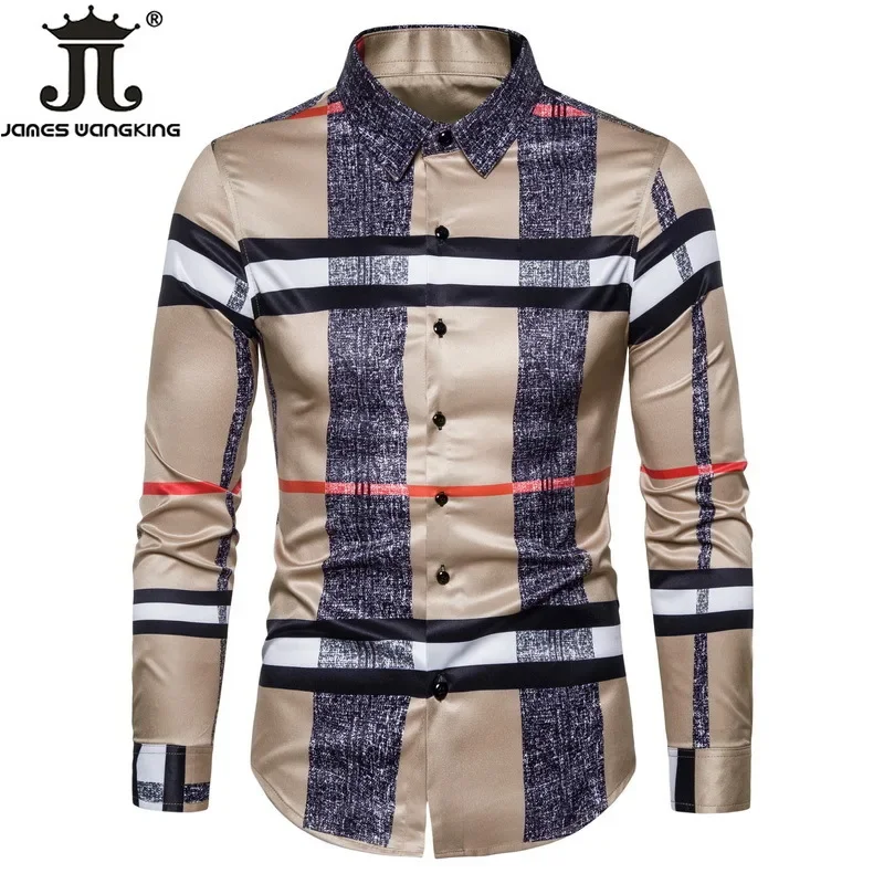 

S-6XL 2024 Business Casual Plaid Shirt Men's Formal Workwear Wedding Dress Slim Social Party Clothes Khaki Checked Shirt