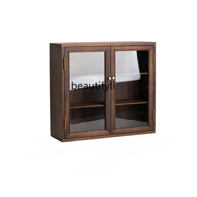 

Walnut Storage Cabinet Desktop Dust-Proof Cabinet Storage Rack Tea Set Stand Solid Wood Household Small Multi-Layer Tea Locker