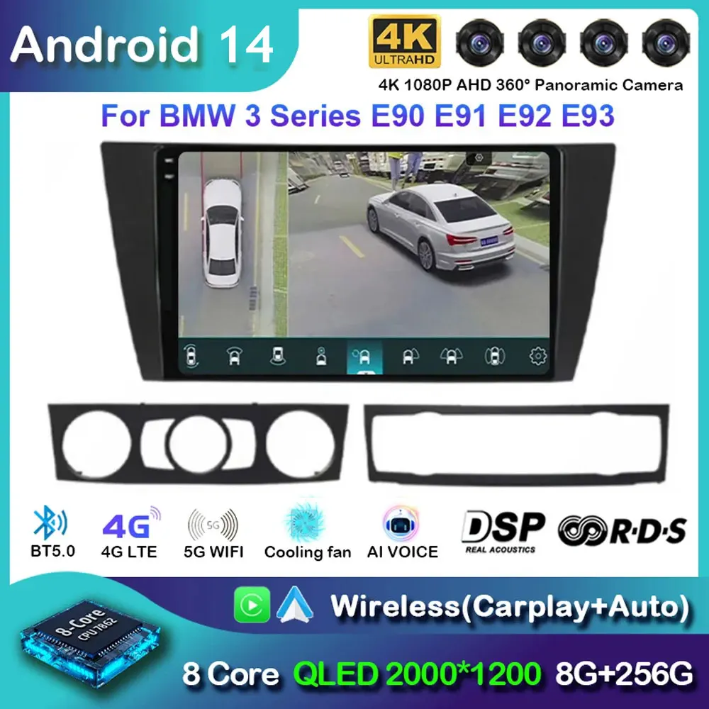 

Android 14 For BMW E90 E91 E92 E93 3 Car Radio Navigation Multimedia Player Stereo GPS WiFi+4G wireless Carplay+Auto Head Unit