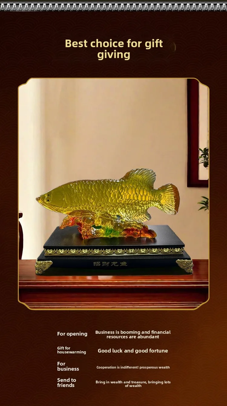 ￥#Modern Arowana 'Bring Wealth Treasure' Resin Craft Ornament for Home Office TV Cabinet Decor for Newlyweds Front Desk