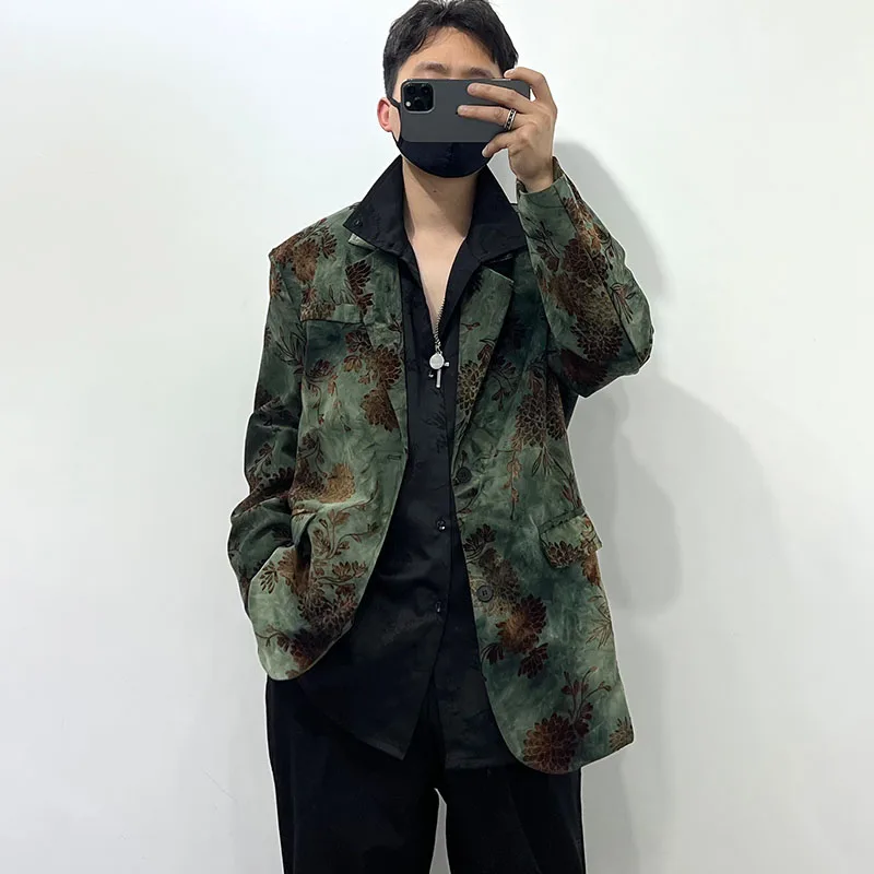 Dark New Retro Irregular Pattern Print Suit Jacket Men's Korean-Style Fashionable High-Grade Ruan Handsome Top