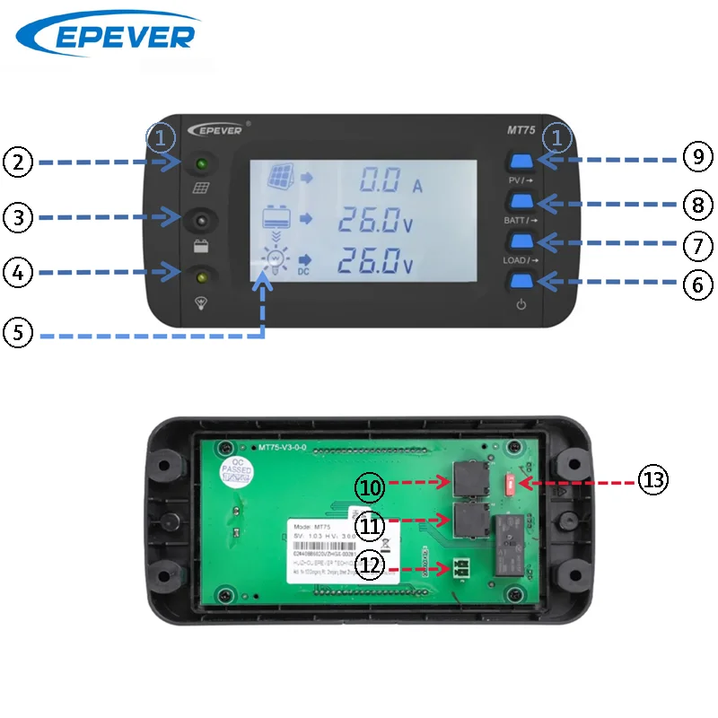 EPEVER MT75 New Generation Remote Meter Can Monitor EPEVER Solar Controller And Inverter On One Screen At The Same Time