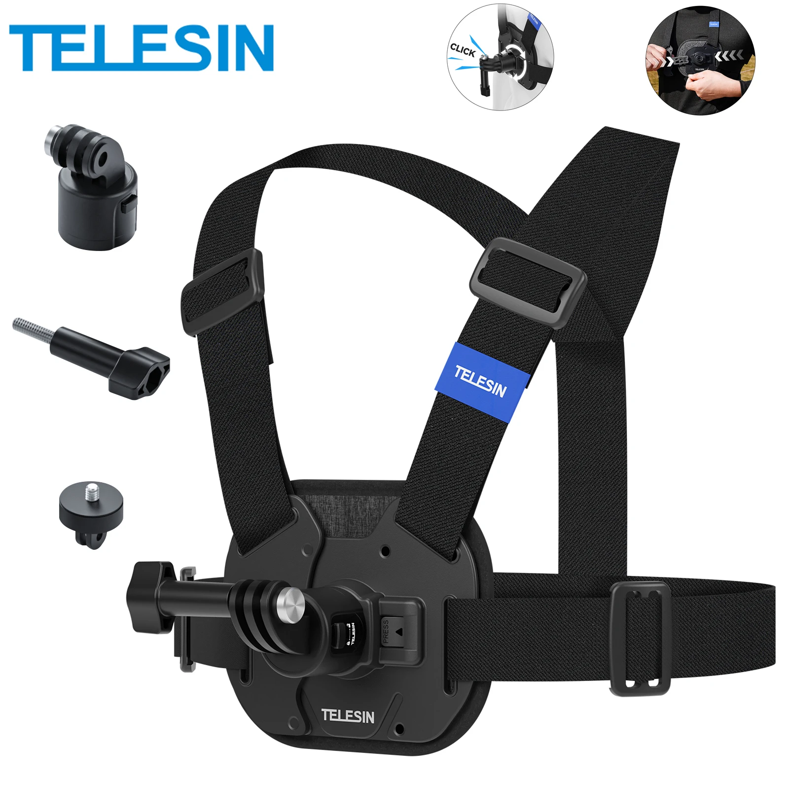 TELESIN Quick Release Chest Mount Strap Belt Mount for GoPro Hero 13 12 11 10 Insta360 Ace Pro DJI Action 5 4 Camera Accessories