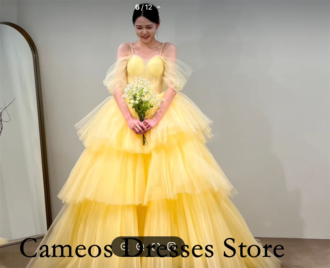 

SONDR Корейское желтое многоярусное вечернее платье трапециевидной формы на бретельках без рукавов, вечернее платье по индивидуальному заказу, простое платье для выпускного вечера 웨딩드레스 Occasi