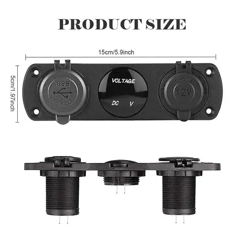 12-24V Cigarette Lighter Socket Splitter 3 in1 Waterproof 4.2A Dual USB Charger Socket Panel LED Voltmeter for Car Boat Truck 10 best sales 12v usb panel - №3