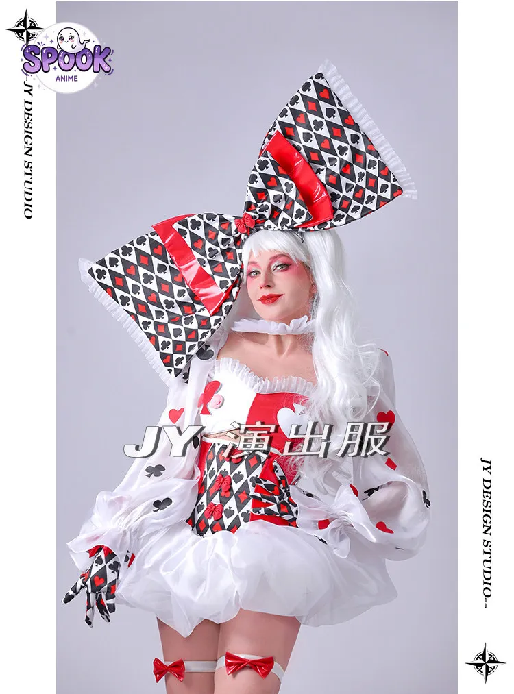 Cute Clown Dress Alice Costume Anime April Fools Day Poker Cards Bow Stage Performance Party Show Event Body Suit for Women view 4