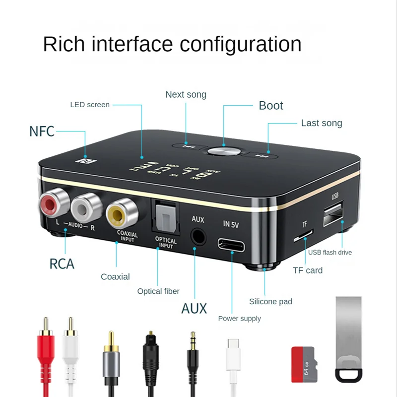 1 Set Adaptor Bluetooth Tampilan Digital NFC 3.5Mm Adaptor Audio Bluetooth NFC Bluetooth 5.0 Pemancar Penerima-POS