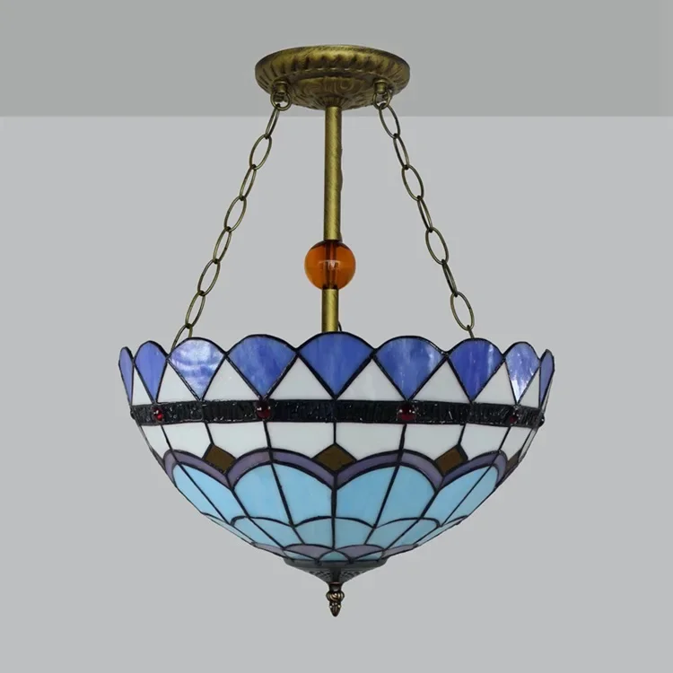 Modern blue Mediterranean art stained glass living room dining room bedroom art chandelier
