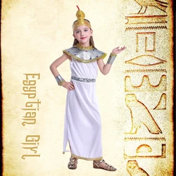 Girls Ancient Egyptian Nile Queen Princess Cleopatra Cosplay Halloween Party Costume White Dress