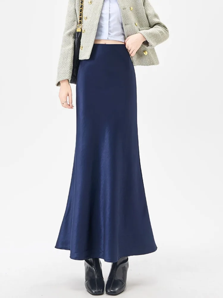 

Ele Satin Fi Tail f Skirt Women's Autumn High Waist A-Line Mid-Length Straight Cut One Step Skirt Korean Sle Ciwalk