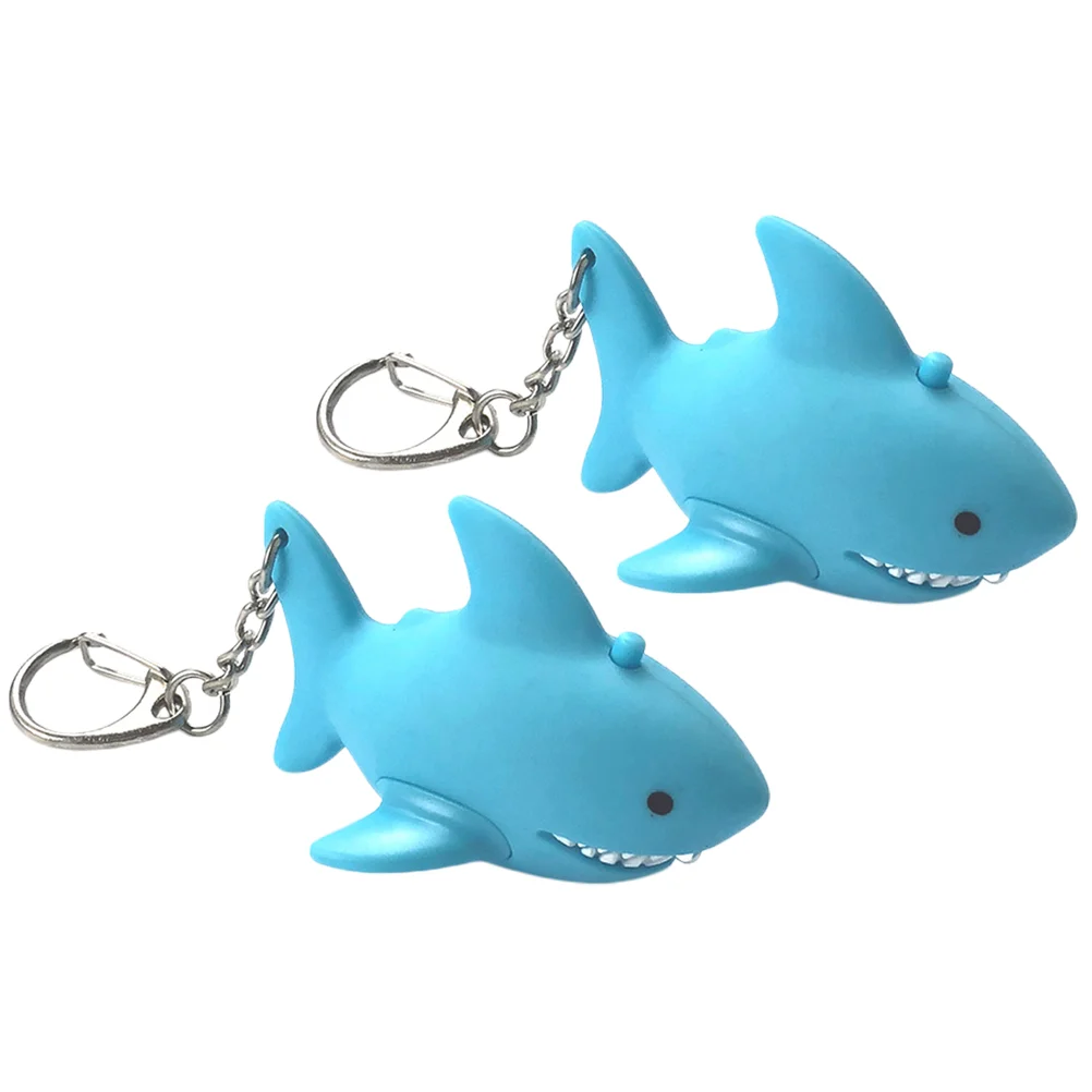 2 Pcs LED Light Sound Keychains Shark Toy Pendant Car Bag Holder Animal Keyring Rings