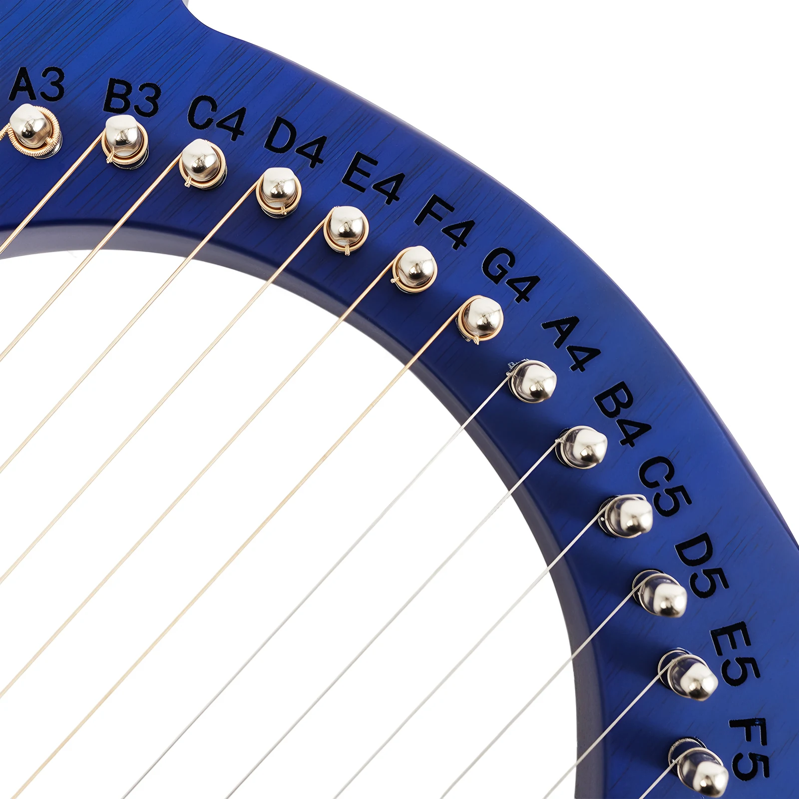 قيثارة قيثارة محمولة مكونة من 16 وترًا (أزرق)، من خشب الماهوجني الصلب - صوت واضح، تصميم قرن الوعل، خفيفة الوزن 2.93 رطل، مع أوتار إضافية