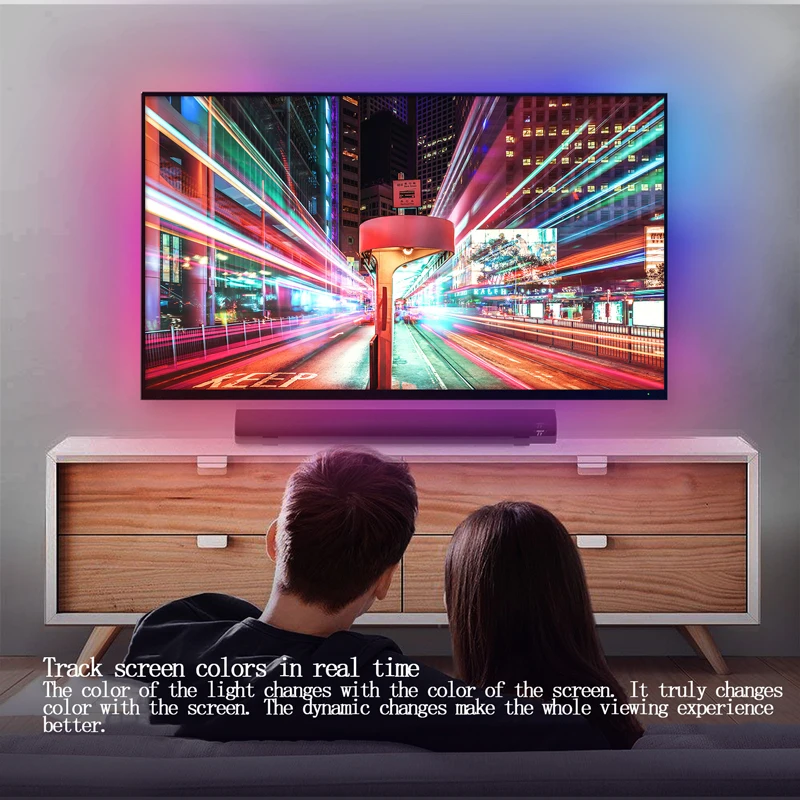 WiFi Tuya Smart Home Display Follow-Up Light con HDMI Box App Control TV Voice Light Strip LED Background Atmosphere Light US