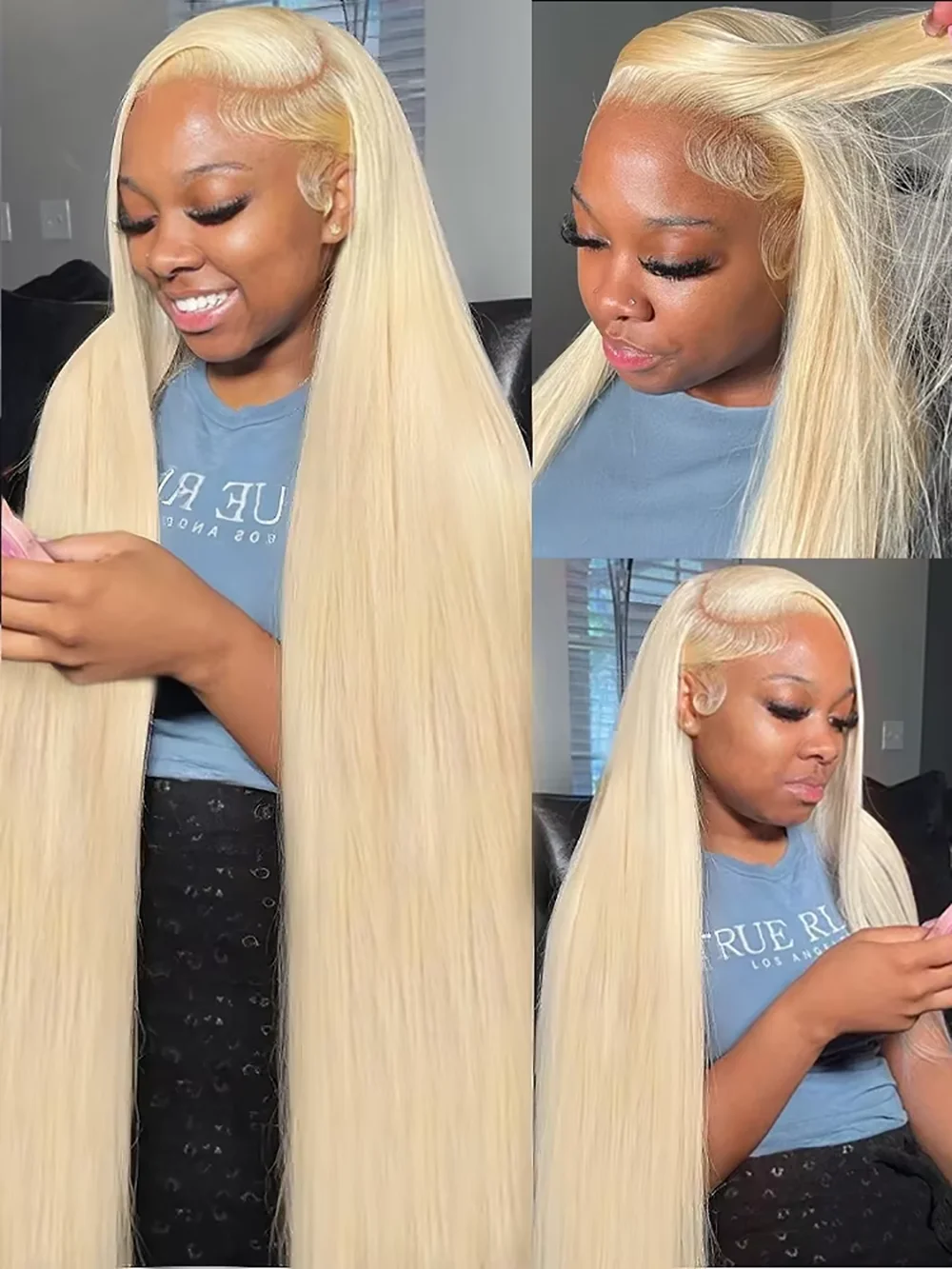 Peruca de Cabelo Humano Remy Longa e Lisa de 46 Polegadas, Cor Loiro Mel, 13x4 HD Lace Full Frontal, Perucas 613, Perucas 13x6 Lace Full Front