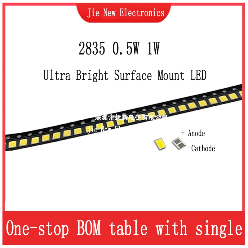 100 pz ad alta luminosità SMD LED 2835 1W 0.5W bianco 3V 6V 9V 18V 36V 150MA/100MA/30MA/60MA/80MA 0.2-6000 K 6500 pz alta luminoso