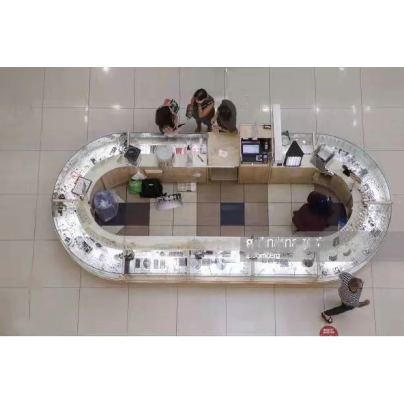 Custom, boutique jewelry display wood glass jewelry kiosk for mall