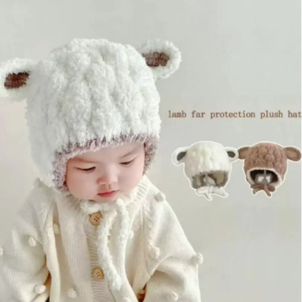 Lamb Plush Animal Hats Scarf Fashion Design Korean Style Children Fleece Hat Cloth Accessories Solid Color Plush Hat with Scarf