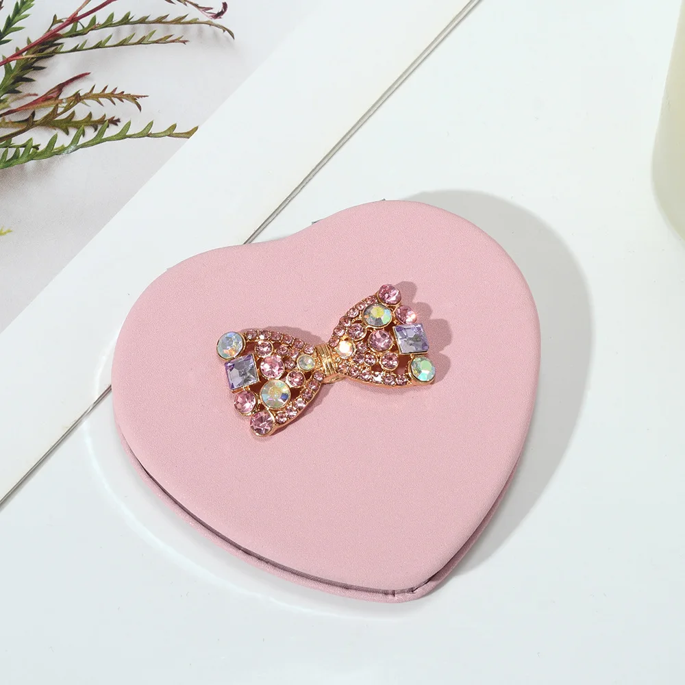 1PC Double Sided Makeup Mirror Love with Bow Tie Simple Style Design Metal Desktop Mirror Practical and Convenient