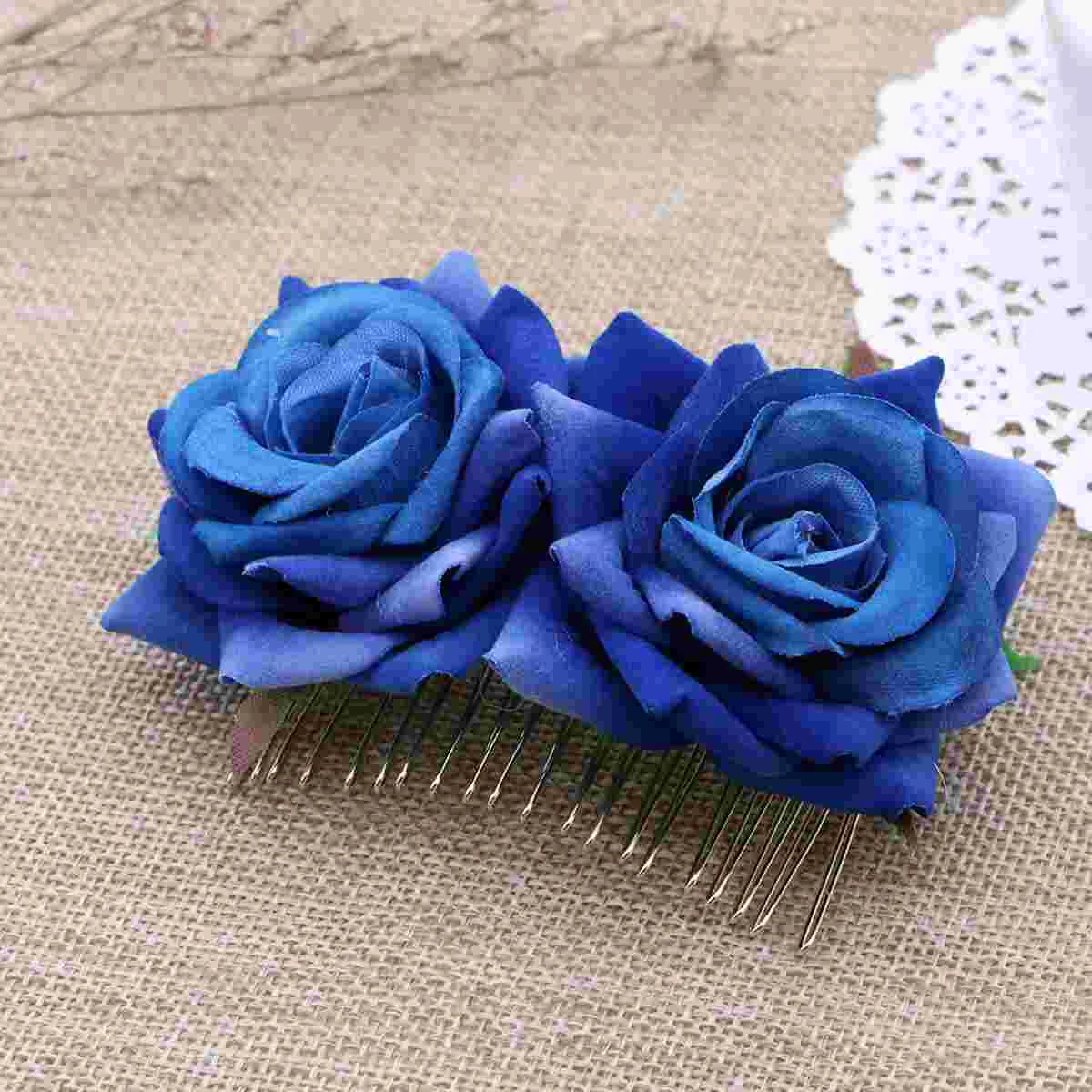 

2pcs Double Lint Rose Hair Comb Floral Hair Insert Comb for Women Girls Bride (Blue) floral comb floral hair comb