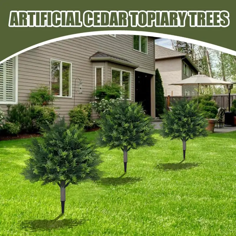 

Cedar Topiary Trees Artificial Outdoor Indoor Realistic Cypress Plants Weatherproof Evergreen Tree 2 Ft With Ground Spike For