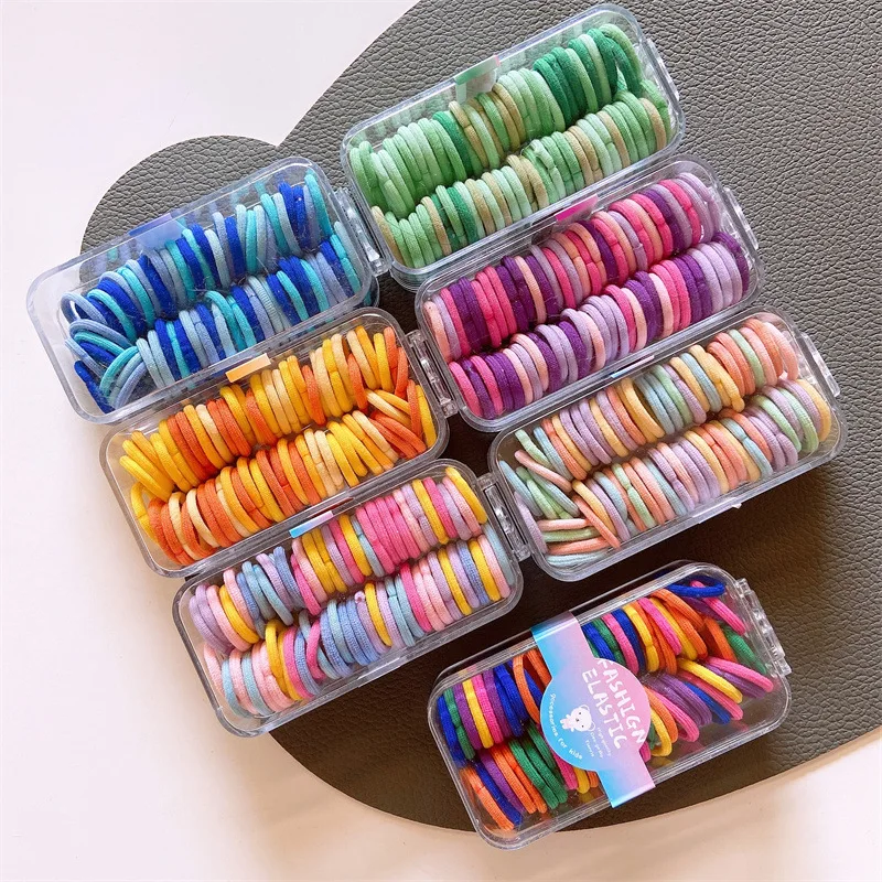 60Pcs/Set Girls Thumb Hair Bands Boxed Head Rope Elastic Rubber Bands Small Hair gum Hair Accessories For Kids Baby Hair Ties