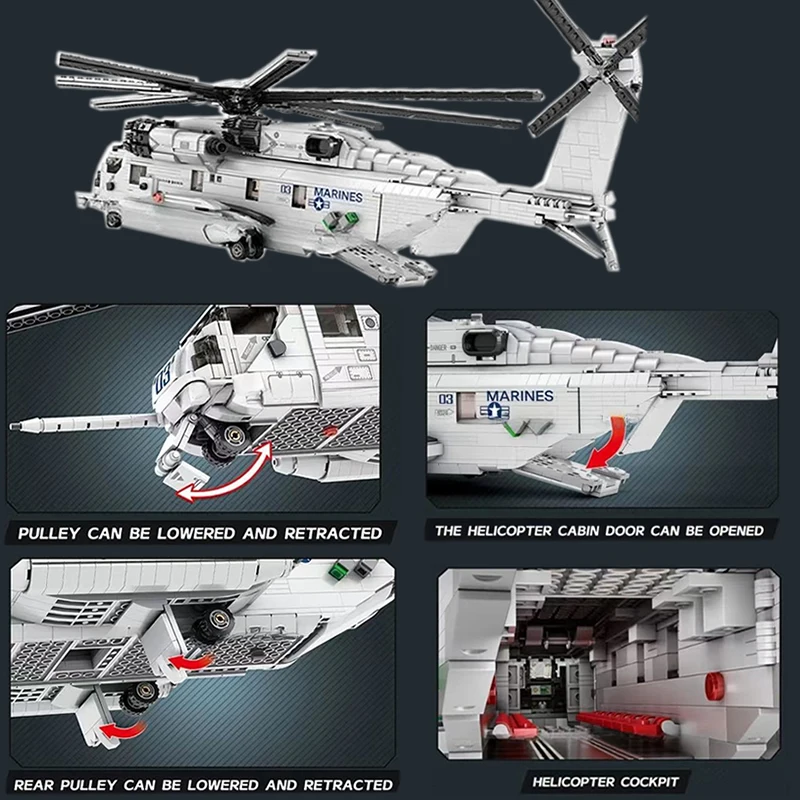 2192pcs USA CH-53 Transport Hubschrauber Modell Ziegel Moc Militär kämpfer Armee Flugzeug Bausteine Spielzeug Weihnachts geschenk für Kinder Jungen