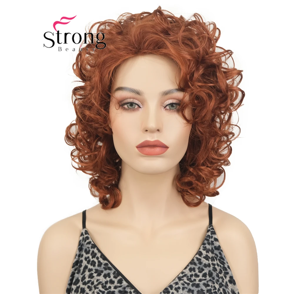 

StrongBeauty парик средней длины для женщин, блондинка/каштановая, средние вьющиеся волосы, натуральные синтетические полные парики, 7 цветов