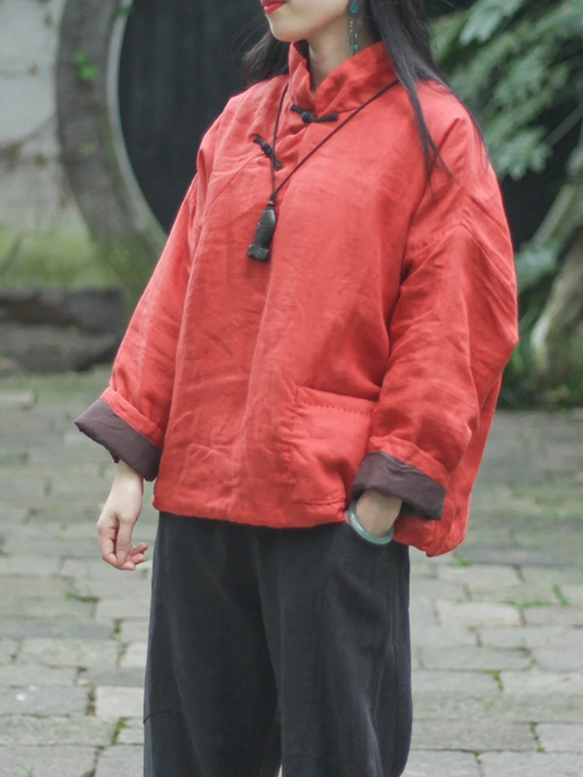 

Retro Jiangnan Sle Cotton Jaet with Flax ort Loose Women's Coat Buttoned Thiened Winter Outerwear Cotton Padded