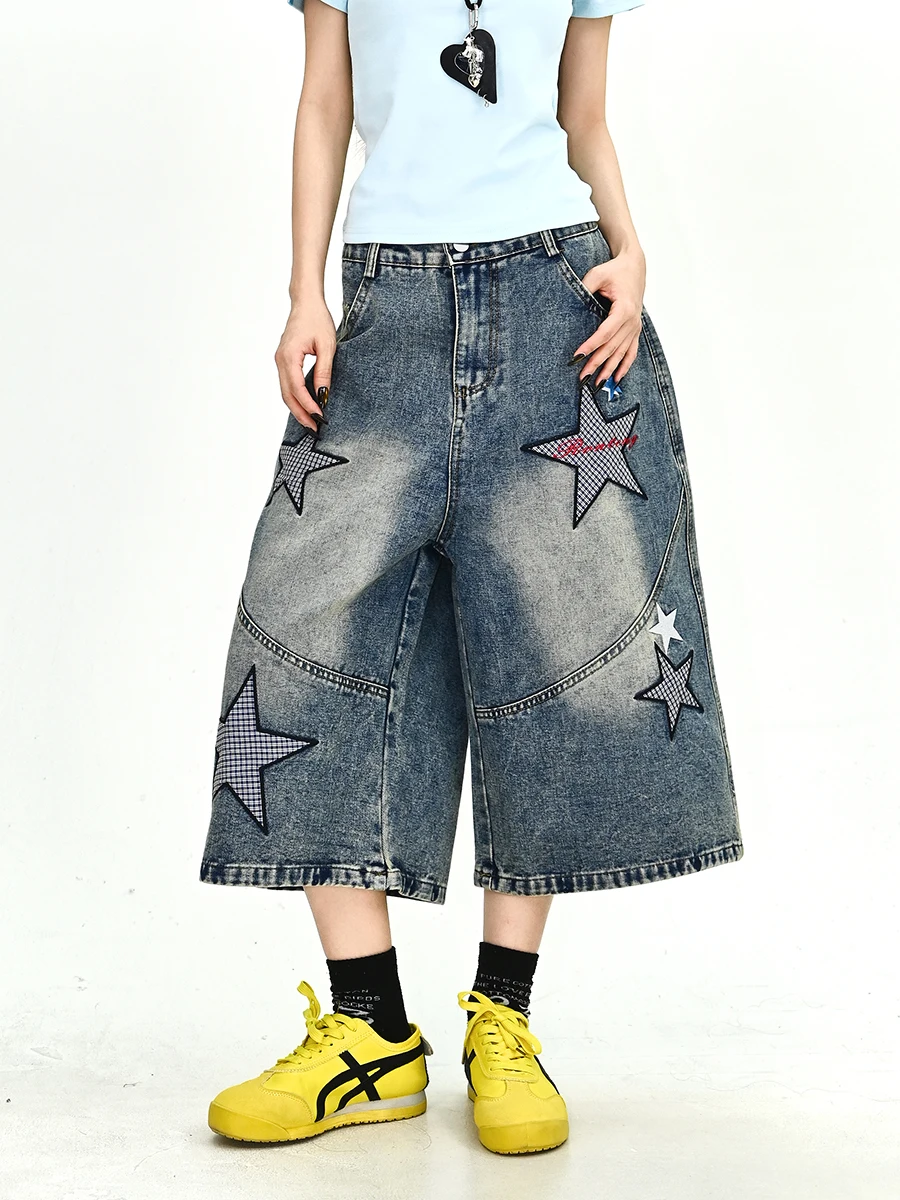 

American Style Wide Leg Jeans Women's 7/8 Length Trousers Summer New Loose BF Style Vintage Slimming Pants Trendy
