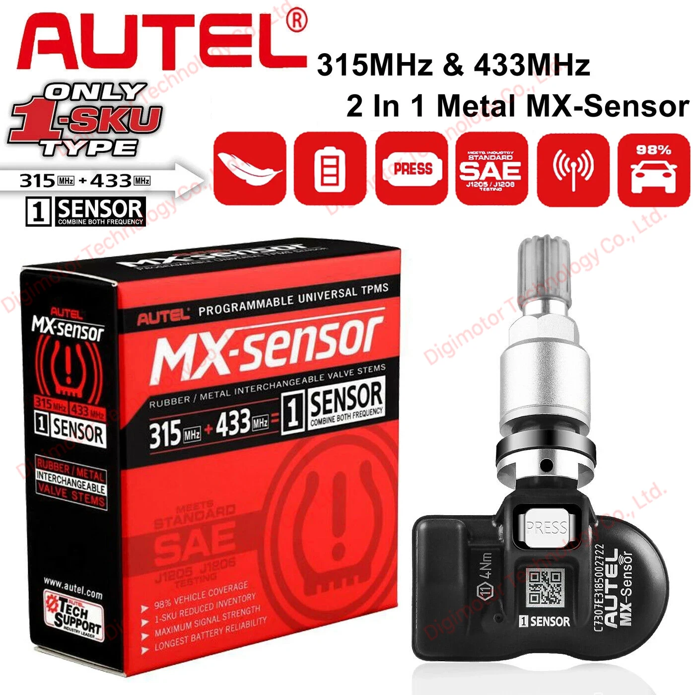 Autel TPMS Sensor MX-Sensor 2 in 1 Tire Repair Tools TPMS Sensor Support Programing With TS501 TS508 Equal 433 MHZ+315MHZ