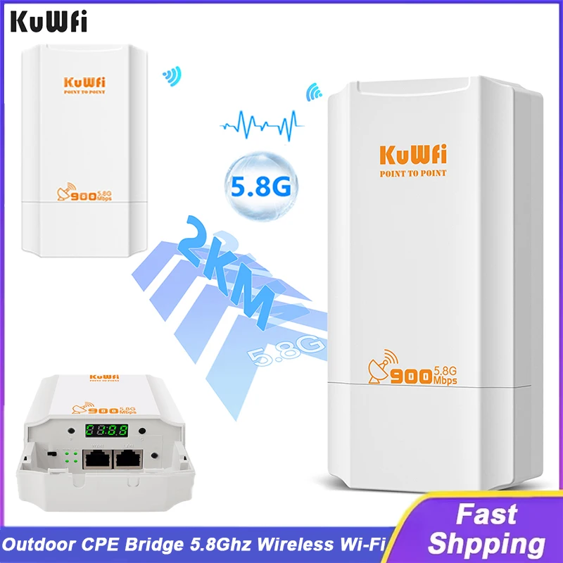 KuWFi 900Mbps CPE Bridge 5GHz Wireless Wi-Fi Bridge Signal Amplifier Point to Point Extender IP65 Waterproof Support AP Repeater