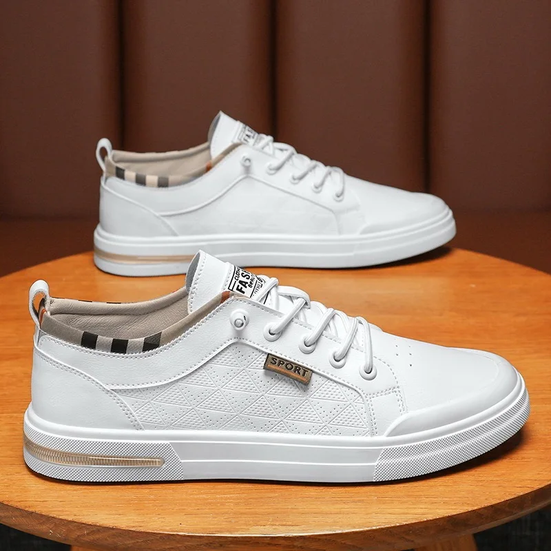 

Men's Slip-On Shoes Spring Summer Lightweight Soft Bottom Sports White Board Shoes Work Waterproof Casual Leather Shoes