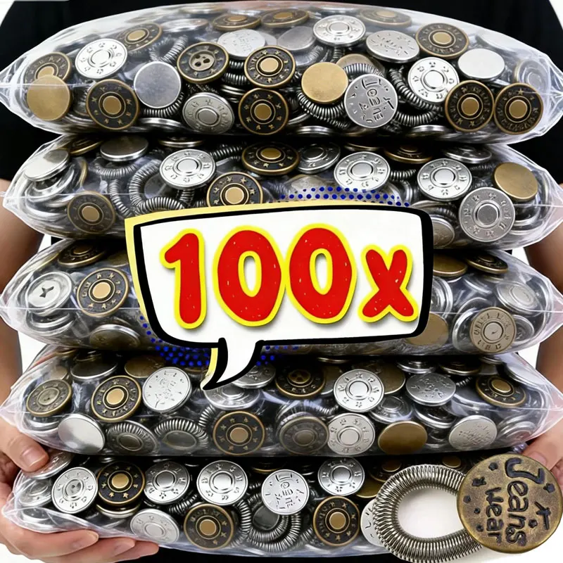 

100 шт. металлических кнопок-защелок для джинсов, регулируемые, без пришивания, без швов, без пришивных элементов