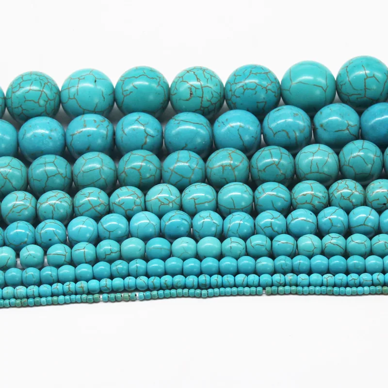 الصف أ 4/6/8/10/12 مللي متر الأزرق الفيروز حجر لصنع المجوهرات السلس Howlite فضفاض الخرز سوار ذاتي الصنع أقراط قلادة خلخال #2