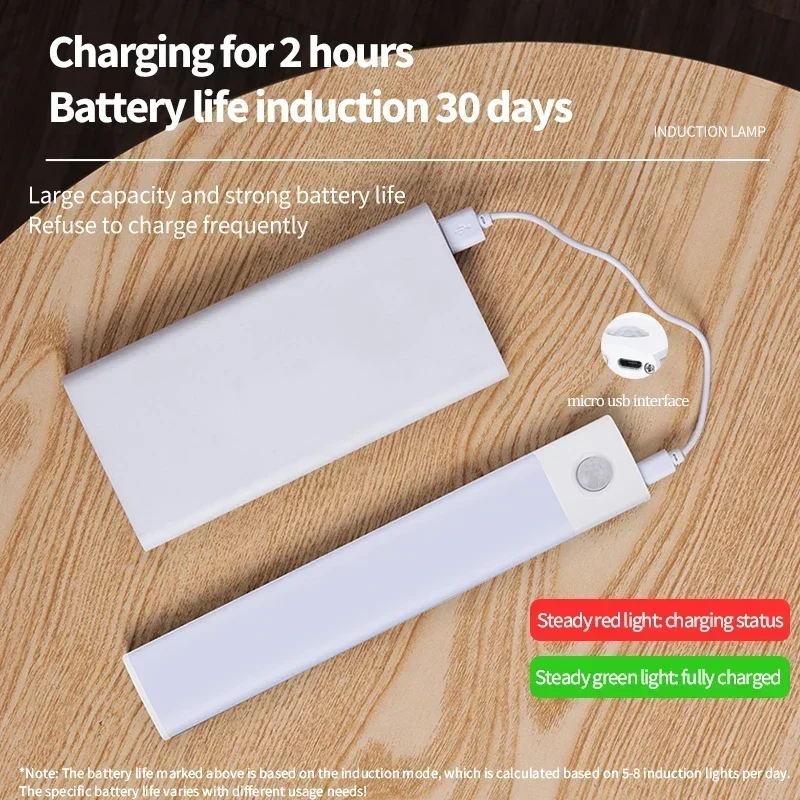 LED محس حركة مصباح USB نوع-C ضوء الليل القابلة لإعادة الشحن لخزانة المطبخ خزانة خزانة أضواء داخلية 3 ألوان الإضاءة #6