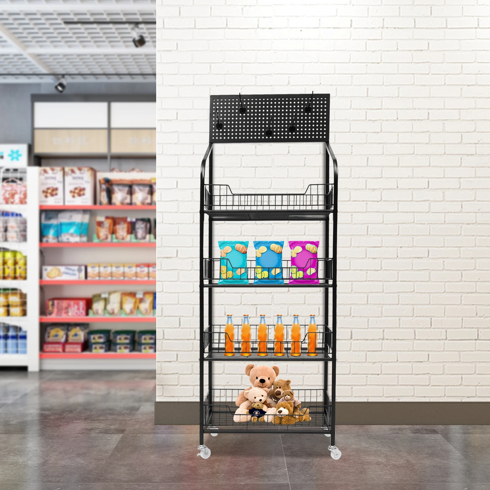 

Standing Baker's Rack, Kitchen Baker's Rack W/ Wheels, 4-Tier Metal Storage Shelf, Display Rack for Pantry, Restaurant, Store