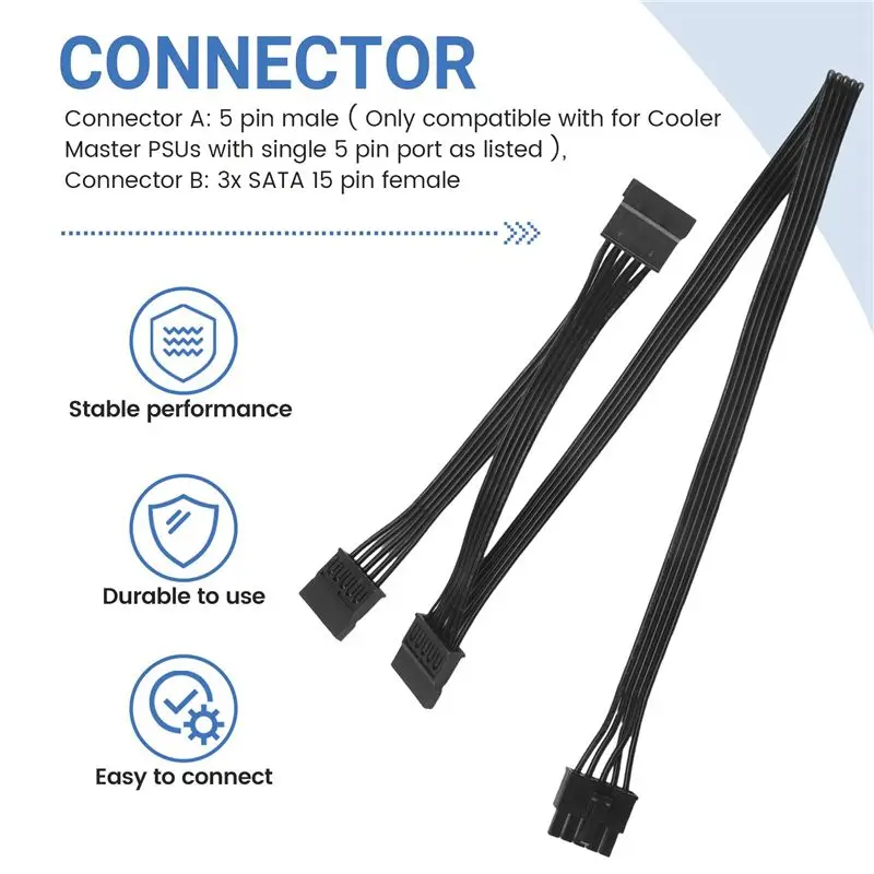 M51K-10X 5 Pin To 3 SATA Hard Drive HDD Power Cable Only For Cooler Master V550 V650 V750 V850 V1000 V1000 Modular