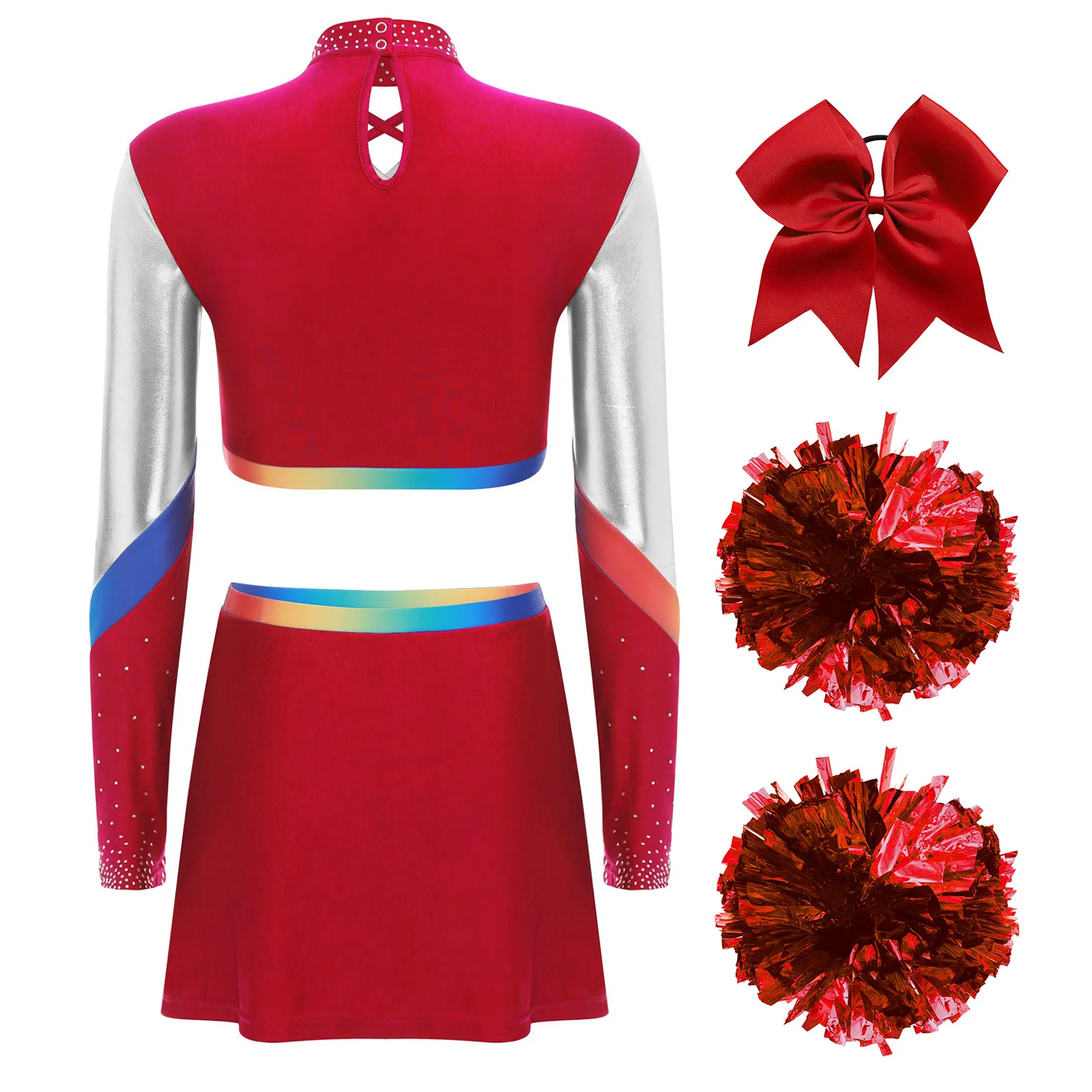Adults Cheerleader Costume Women Glittery Rhinestones Cheerlead Uniforms Girls Cheerleading Uniforms School Cheer Dance Outfit