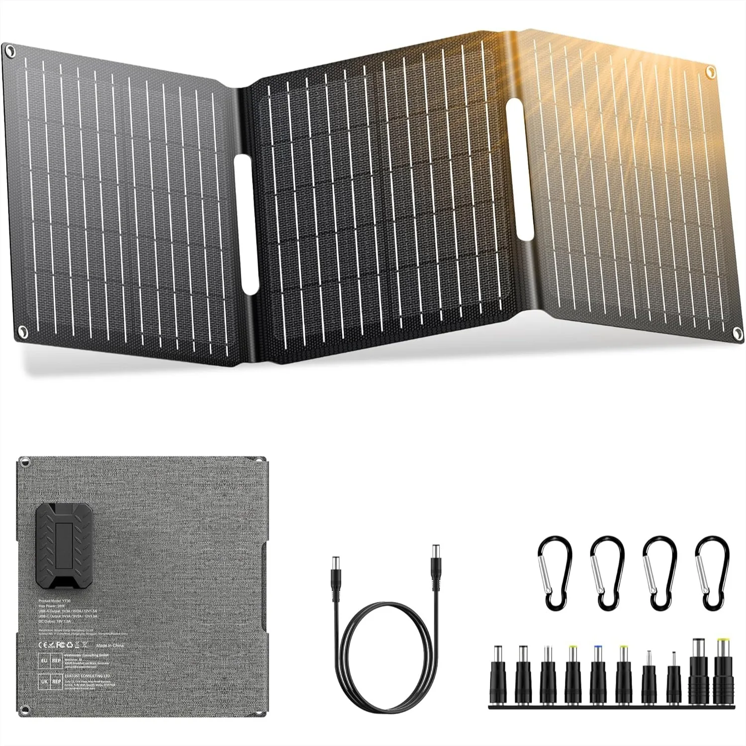 

Portable Solar Panel Charger 30W, Foldable Solar Kit with DC/USB-C/USB-A for Camping RV Van Backpacking